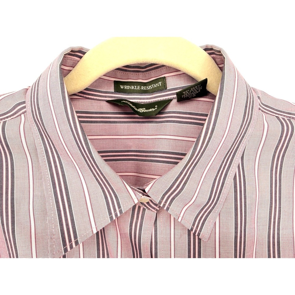Eddie Bauer Wrinkle Resistant Button Down Dress Shirt Pink Stripe XL Office - Picture 3 of 9